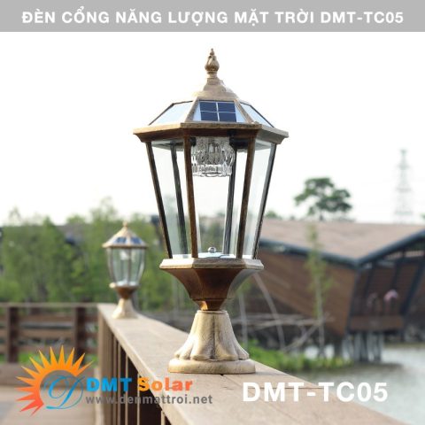 Đèn cổng năng lượng mặt trời TC05 mặt kính thuỷ tinh [Công tắc - Nhôm đúc dày]